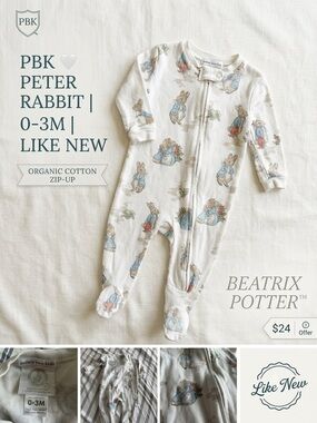 Pottery Barn Kids Beatrix Potter Peter Rabbit Footed Pajama Sleeper 0-3M